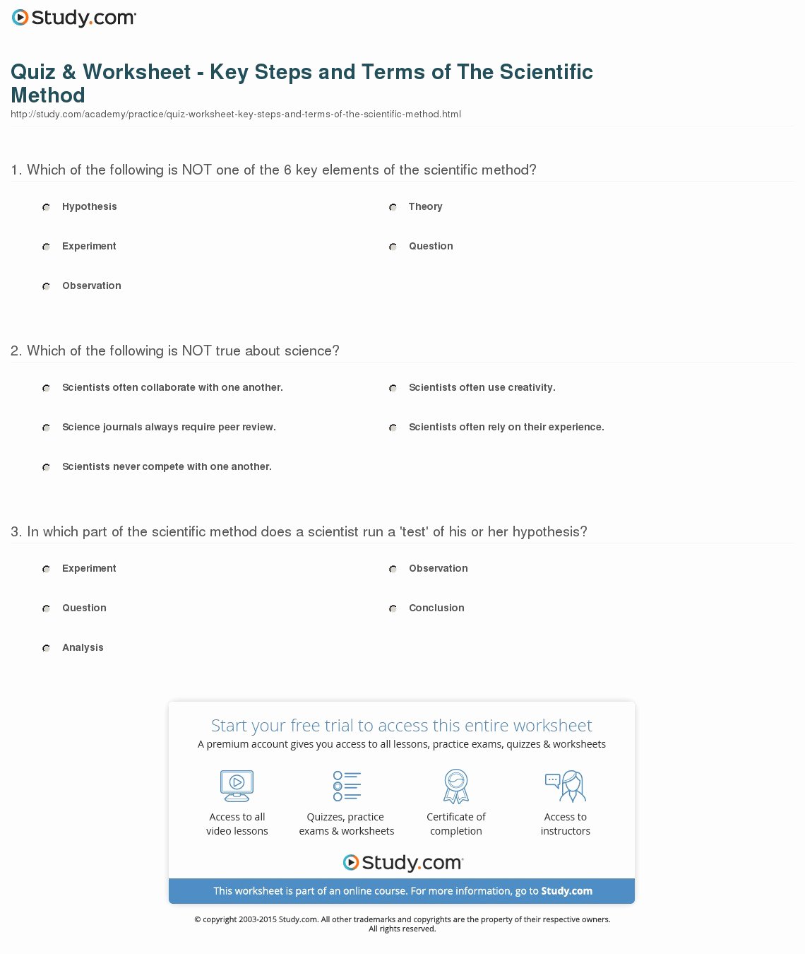 Scientific Method Examples Worksheet Elegant Quiz &amp; Worksheet Key Steps and Terms Of the Scientific