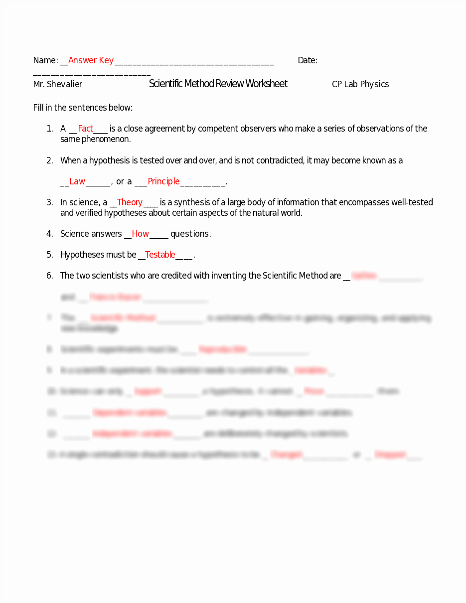 50 Scientific Method Review Worksheet Answers Chessmuseum Template