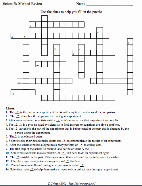 Scientific Method Review Worksheet Beautiful 4 Free Scientific Method Crossword Puzzles Your Students