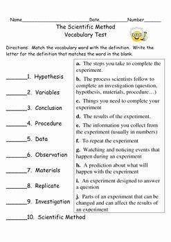 Scientific Method Review Worksheet New Scientific Method Vocabulary Test