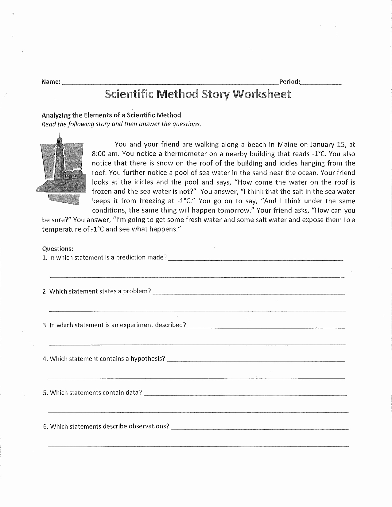 scientific method story worksheet