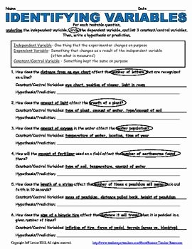 Scientific Method Worksheet Answer Key Awesome Free Identifying Variables Practice School