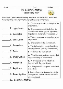 Scientific Method Worksheet Answer Key Awesome Scientific Method Vocabulary Test Science