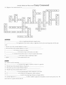 Scientific Method and Measurement Crossword Puzzle Review Worksheet