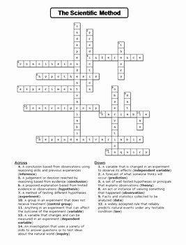 Scientific Method Worksheet Answers Lovely the Scientific Method Worksheet Crossword Puzzle by