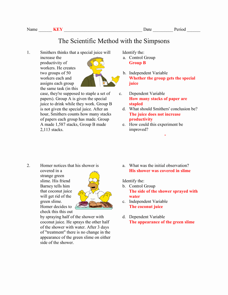 Scientific Method Worksheet High School Best Of Independent and Dependent Variables Simpsons Worksheet