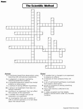 Scientific Method Worksheet Middle School Awesome Scientific Method Worksheet Crossword Puzzle by Science