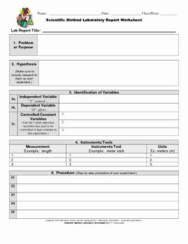 Scientific Method Worksheet Middle School Elegant Scientific Method Laboratory Report Worksheet by