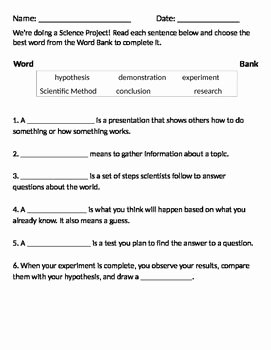 Scientific Method Worksheet Middle School Elegant the Scientific Method Terms Worksheet Science Experiment