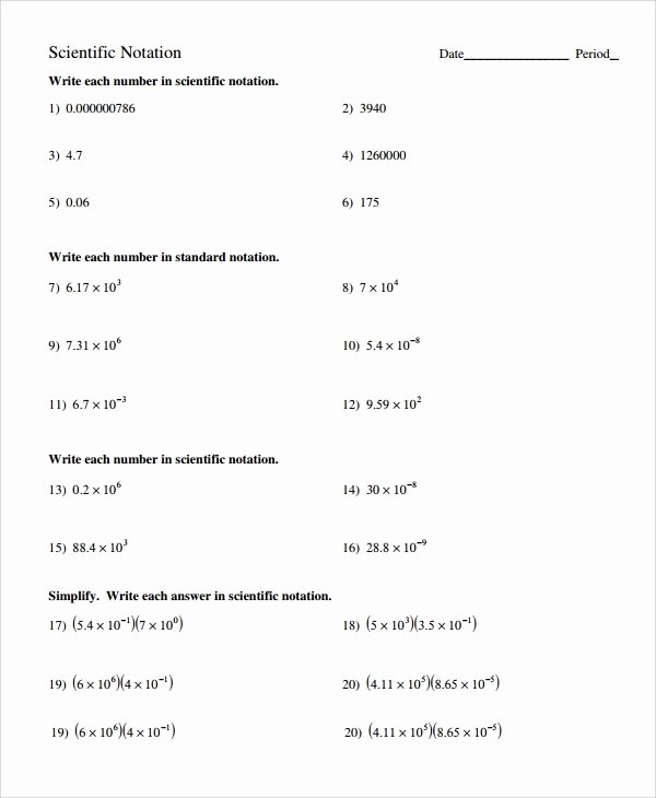 Scientific Notation Practice Worksheet Elegant Sample Scientific Notation Worksheet 9 Free Documents