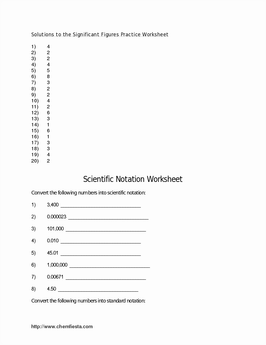 Scientific Notation Practice Worksheet New Significant Figures Practice Worksheet Significant