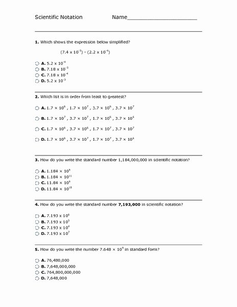 Scientific Notation Practice Worksheet Unique Scientific Notation Multiple Choice Worksheet for 7th