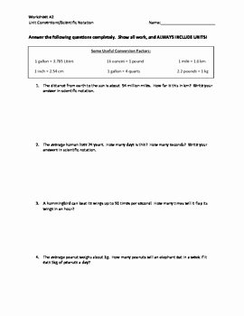 Unit Conversions Dimensional Analysis and Scientific Notation Worksheet