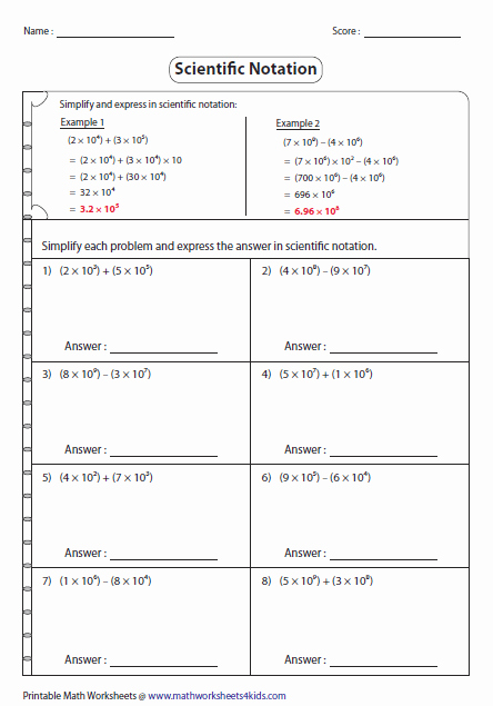 Scientific Notation Worksheet 8th Grade Elegant Simplify and Express In Scientific Notation