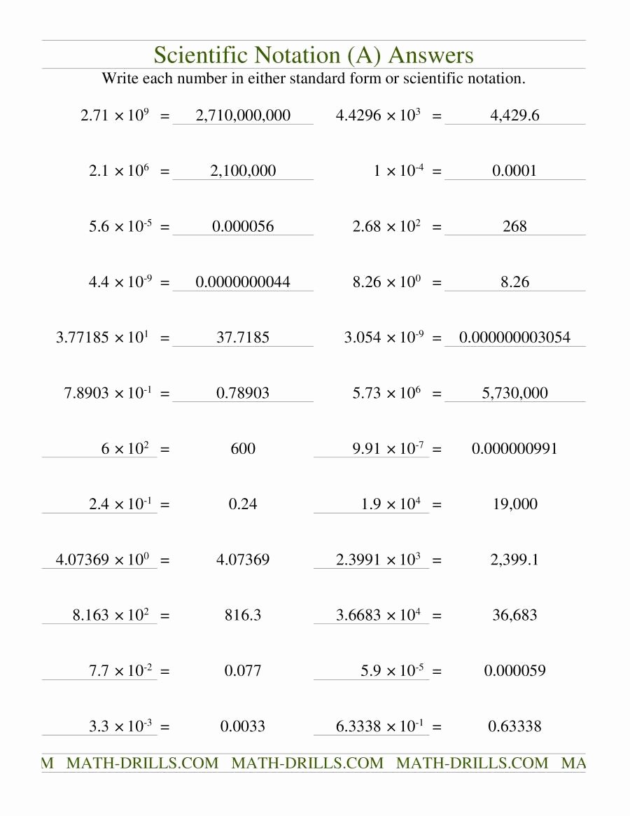 Scientific Notation Worksheet Answer Key Beautiful Scientific Notation A