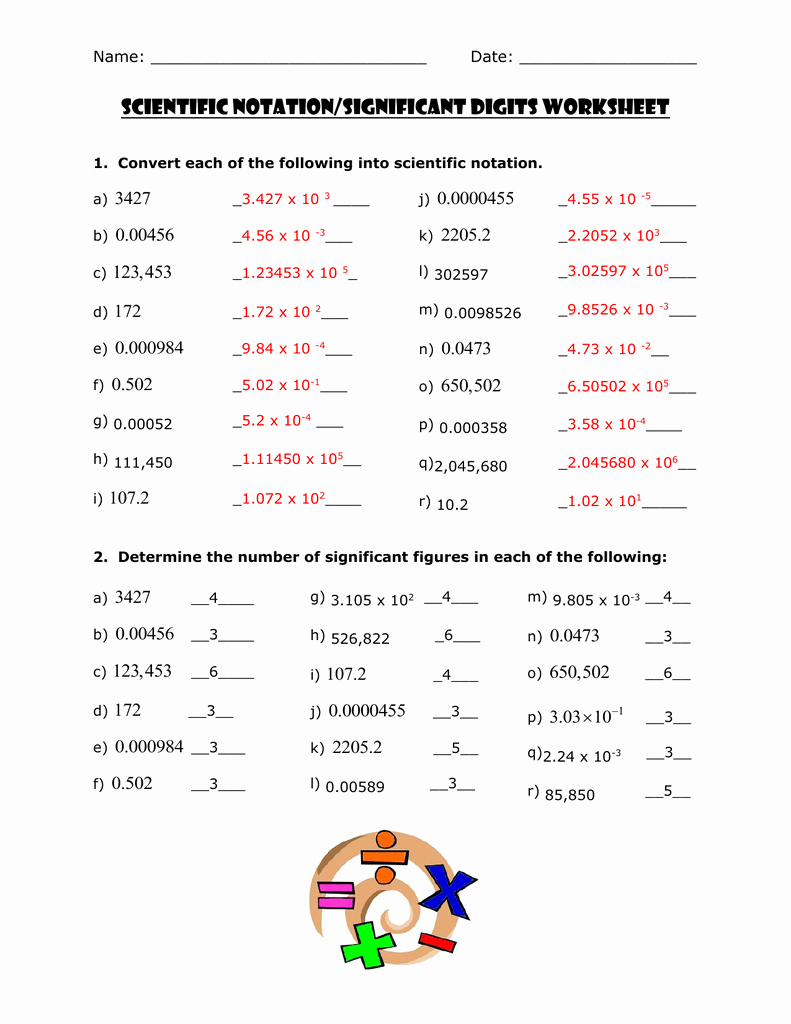 Scientific Notation Worksheet Answer Key Best Of Scientific Notation Significant Digits Worksheet
