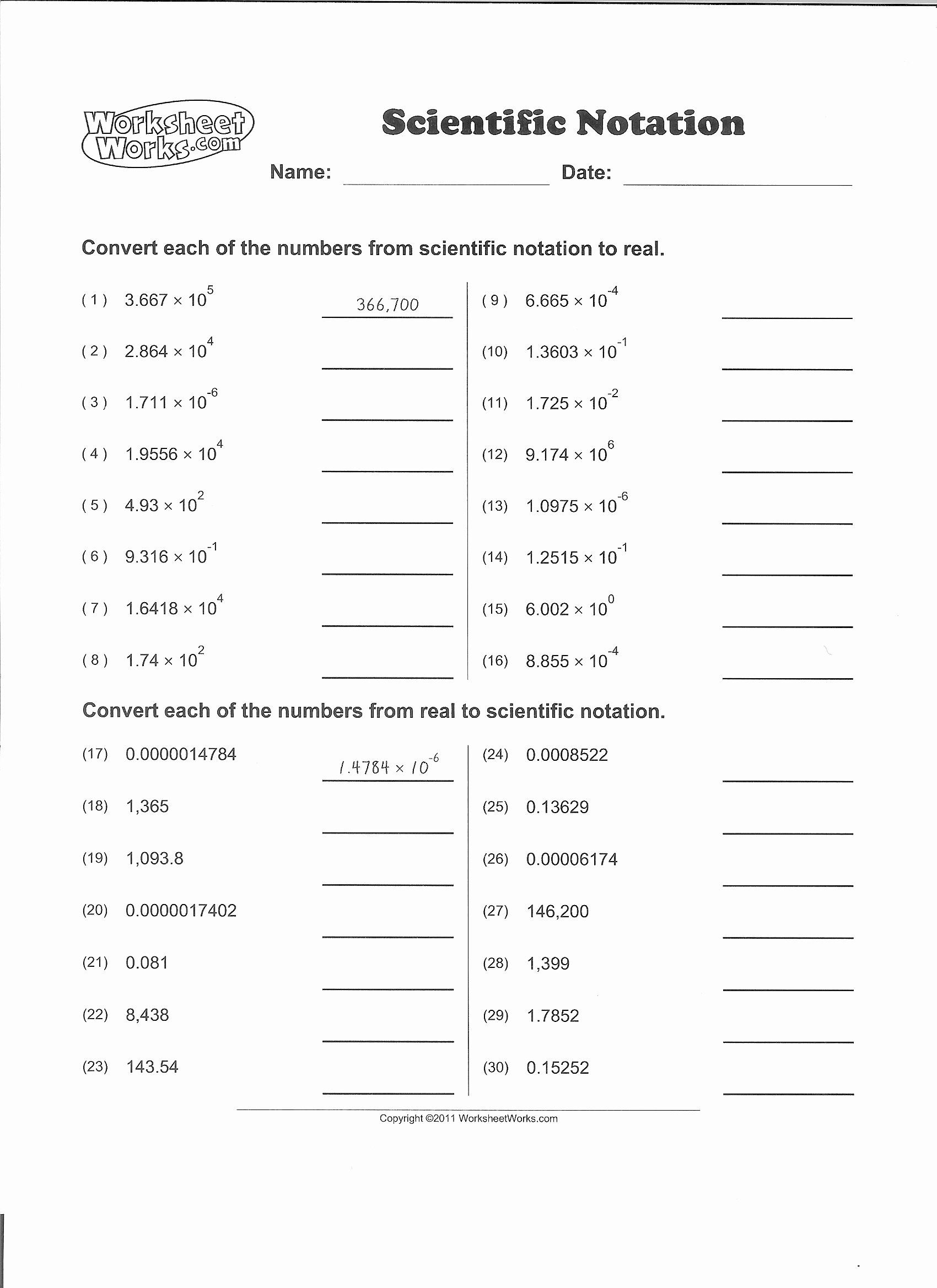 Scientific Notation Worksheet Answer Key