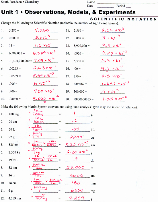 scientific notation homework answer key