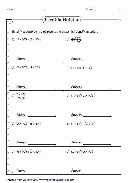 Scientific Notation Worksheet Answers Inspirational Operations with Scientific Notation Worksheet