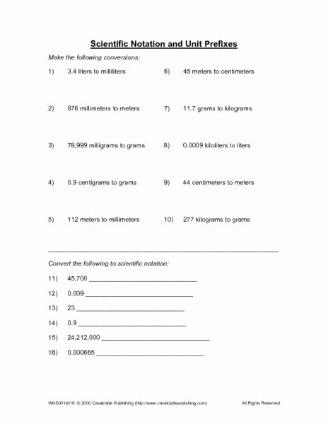 Scientific Notation Worksheet Answers Inspirational Scientific Notation and Unit Prefixes Worksheet for 11th