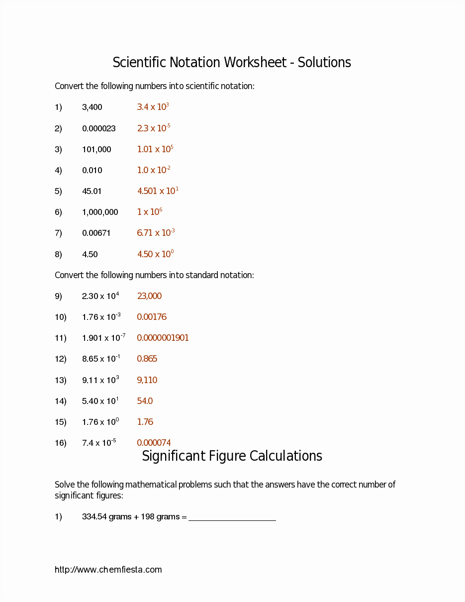 Scientific Notation Worksheet Chemistry Fresh Significant Figures Practice Worksheet Significant