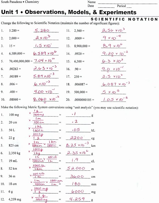 Scientific Notation Worksheet Chemistry Unique Metric System Conversion Worksheet with Answers the Best