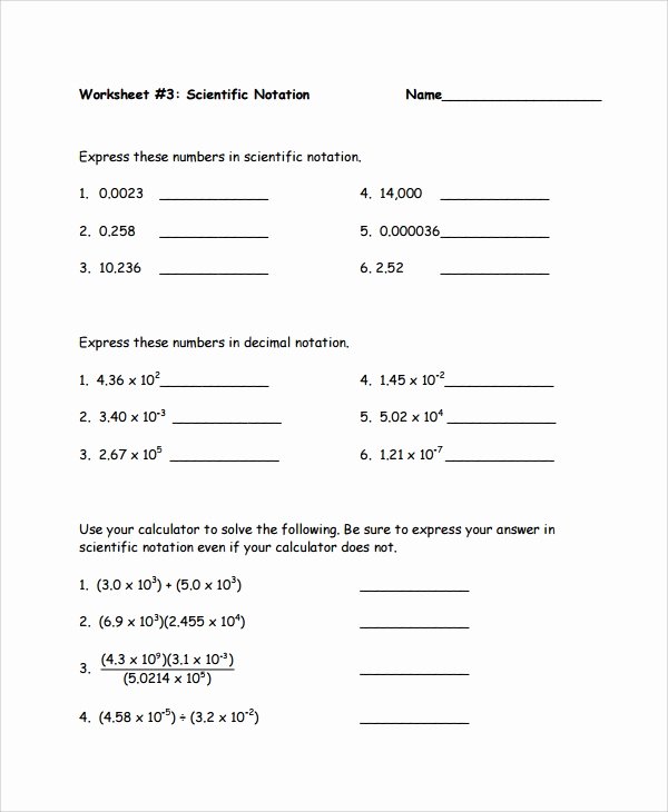 Scientific Notation Worksheet Pdf Awesome Sample Scientific Notation Worksheet 9 Free Documents