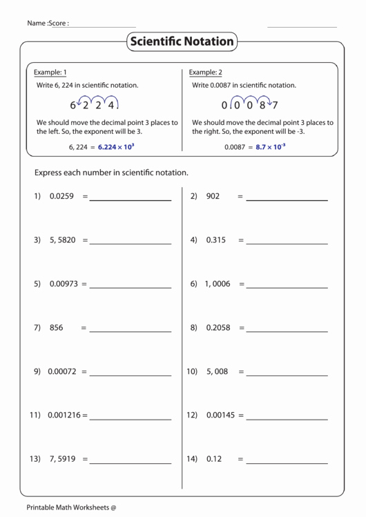 Scientific Notation Worksheet Pdf Inspirational Expressing Numbers In Scientific Notation Worksheet with
