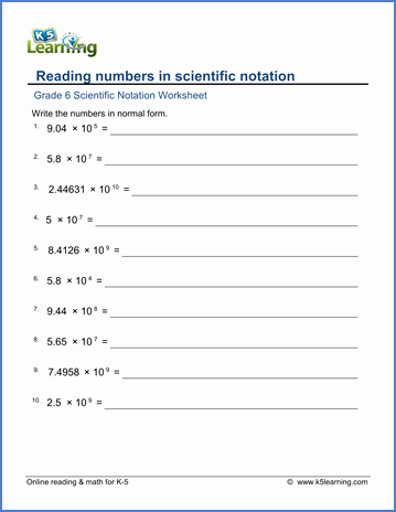 Scientific Notation Worksheet Pdf Inspirational Grade 6 Worksheet Reading Numbers In Scientific Notation