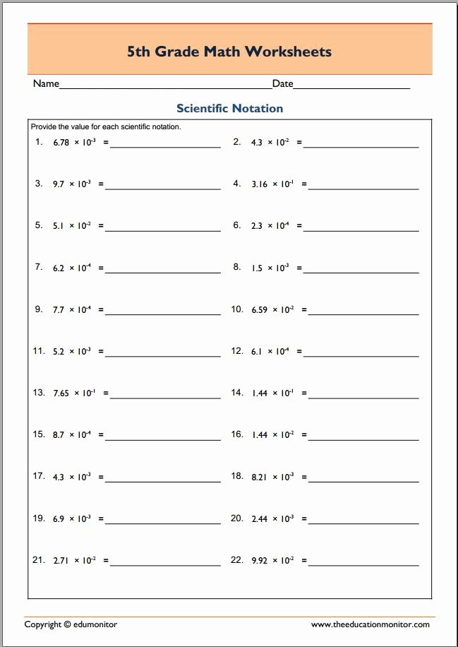 Scientific Notation Worksheet Pdf Lovely 5th Grade Math Worksheets Scientific Notation Edumonitor
