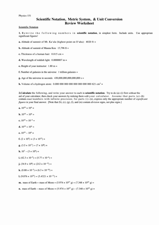 Scientific Notation Worksheet Pdf Lovely Scientific Notation Metric System &amp; Unit Conversion