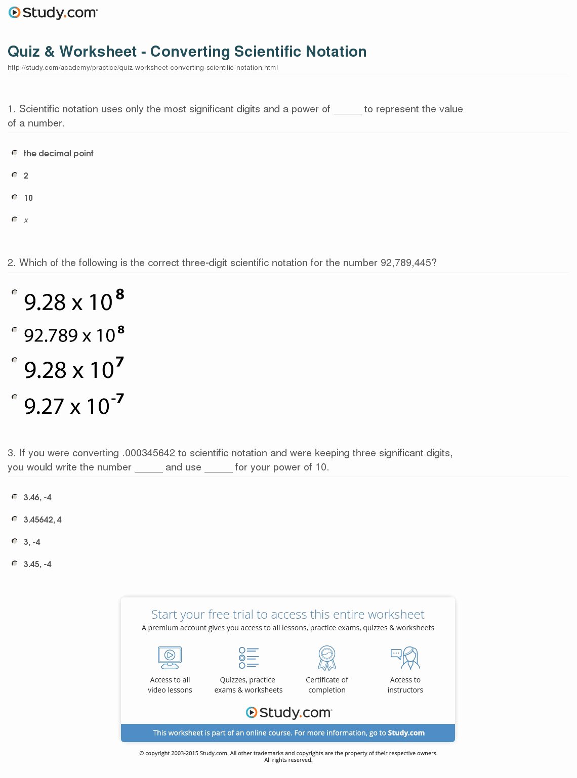 Scientific Notation Worksheet with Answers Beautiful Quiz &amp; Worksheet Converting Scientific Notation