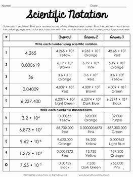 Scientific Notation Worksheet with Answers Fresh Scientific Notation Coloring Worksheet by Lindsay Perro