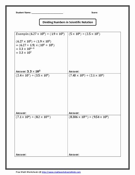 Scientific Notation Worksheet with Answers Inspirational Dividing Numbers is Scientific Notation Worksheet for 9th