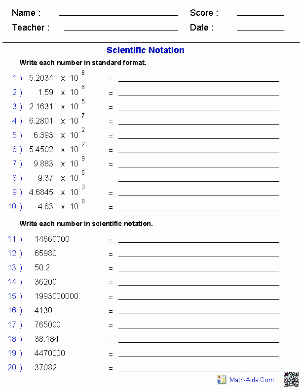 50 Scientific Notation Worksheet With Answers