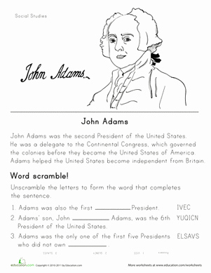 Second Grade social Studies Worksheet Inspirational Historical Heroes John Adams Worksheet