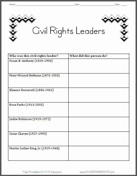 Second Grade social Studies Worksheet Luxury Civil Rights Leaders Table Graph Chart Worksheet for Grade