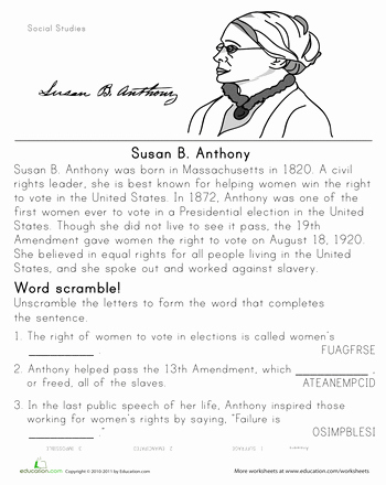 Second Grade social Studies Worksheet Luxury Historical Heroes Susan B Anthony