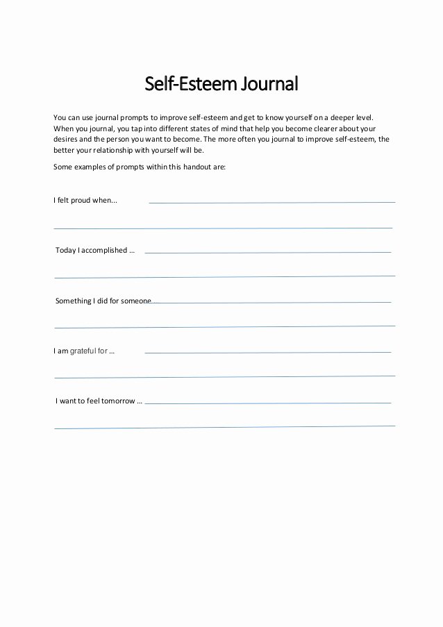 Self Esteem Worksheet for Adults Best Of Printable Self Esteem Worksheets for Kids Teens and Adults