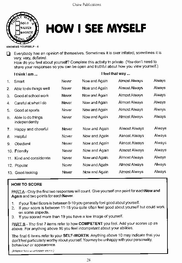 Self Esteem Worksheet for Teens Best Of 14 Best Of Self Awareness Activity Worksheets