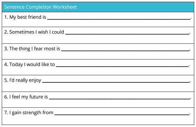Self Esteem Worksheet for Teens Best Of Sentence Pletion Worksheet theranest
