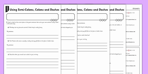 Semicolon and Colon Worksheet Awesome Colons and Semicolons Worksheet Using Semi Colons