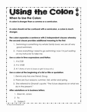 Semicolon and Colon Worksheet Beautiful Colon Rules How to Use the Colon Worksheets