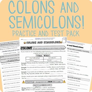 Semicolon and Colon Worksheet Best Of Colons and Semicolons Packet Test by Mrwatts