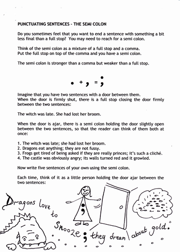 Semicolon and Colon Worksheet Fresh Punctuation People Semi Colons by Catherinepaver