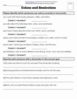 Semicolon and Colon Worksheet Inspirational Colons and Semicolons Packet Test by Mrwatts