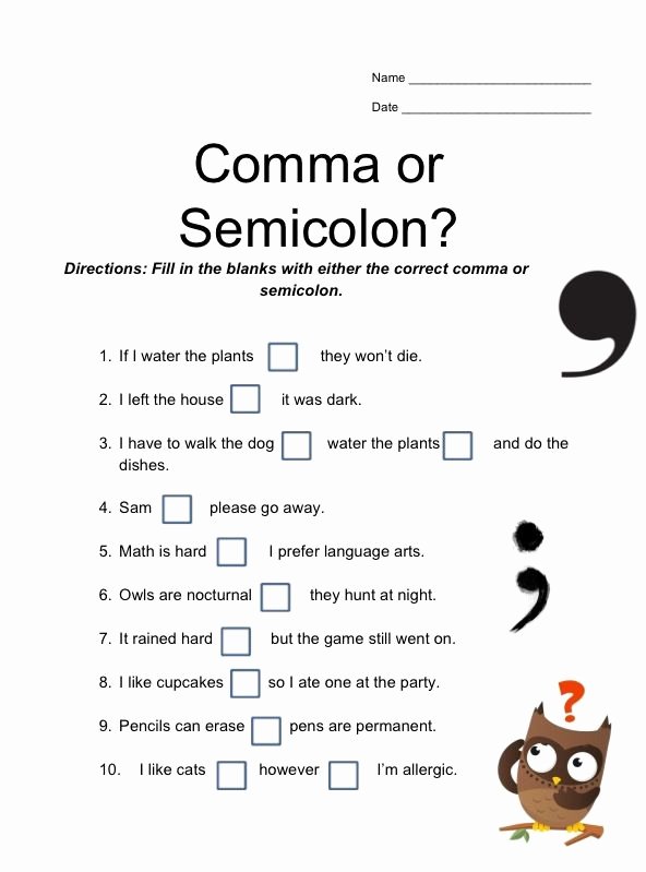 Semicolon and Colon Worksheet Luxury Ma or Semicolon Punctuation Worksheet Middle School