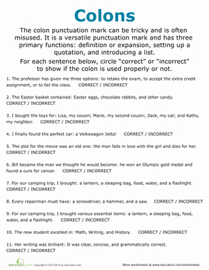 Semicolon and Colon Worksheet New Colon Usage Worksheet