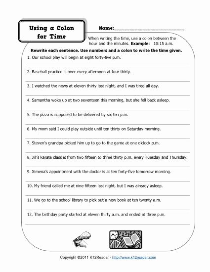 Semicolon and Colon Worksheet New Colons and Time