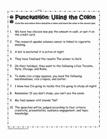 Semicolons and Colons Worksheet Elegant Colon Worksheet Worksheets